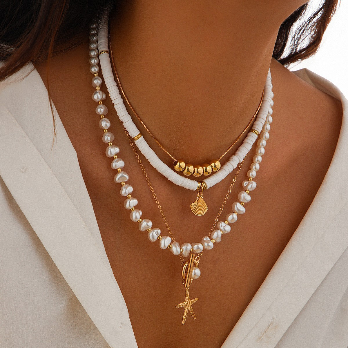 Ocean Style Shell Diamond Tassel Necklace