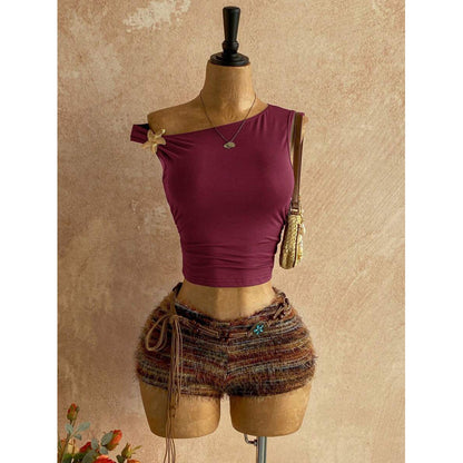 Off-shoulder cropped vest