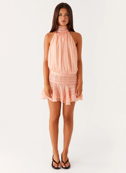 Off-Shoulder Halterneck Dress with Bow Detail