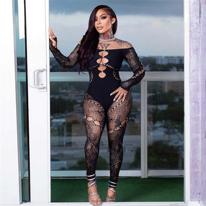 Off-Shoulder Hollow-Out Rhinestone Knit Bodysuit