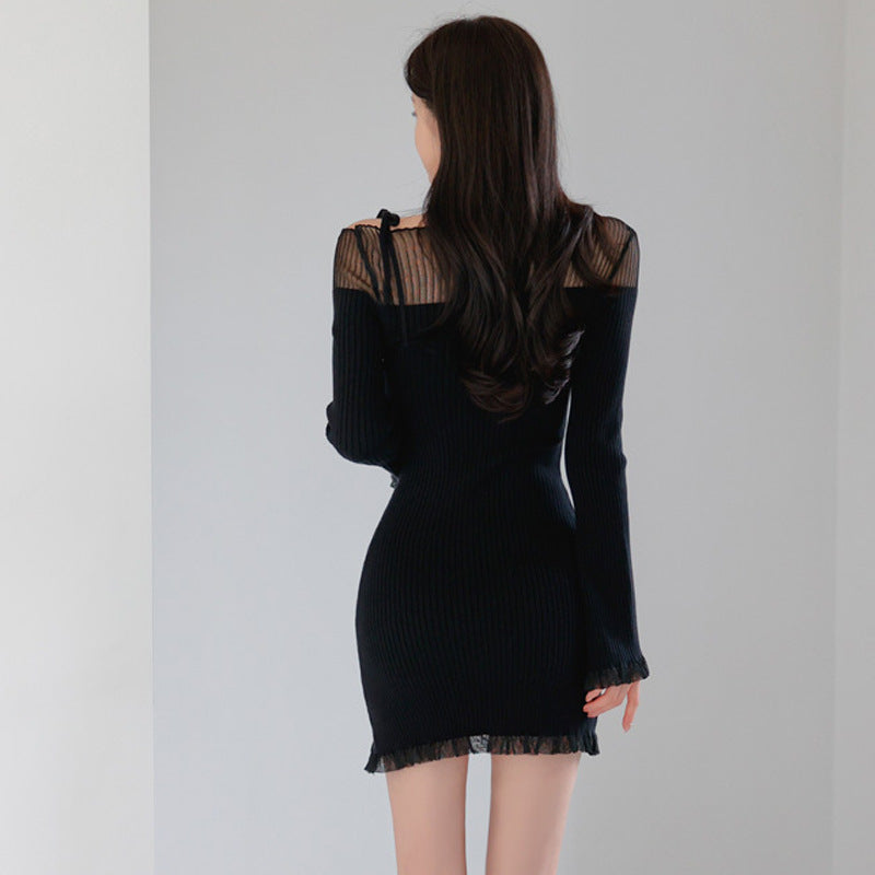 Off-Shoulder Knitted Dress with Bell Sleeves