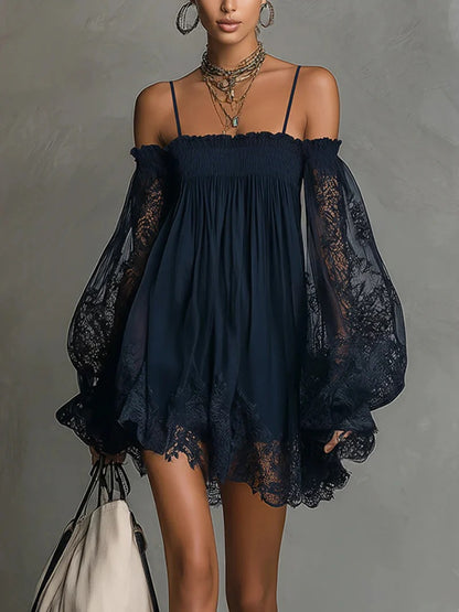 Off-Shoulder Lace Long Sleeve Dress