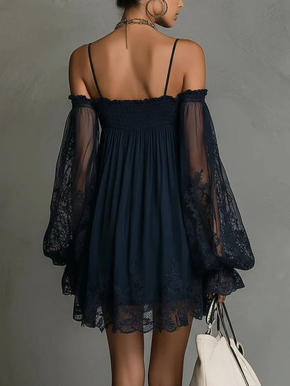 Off-Shoulder Lace Long Sleeve Dress