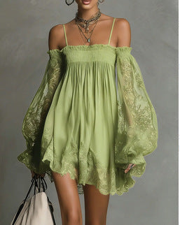 Off-Shoulder Lace Long Sleeve Dress