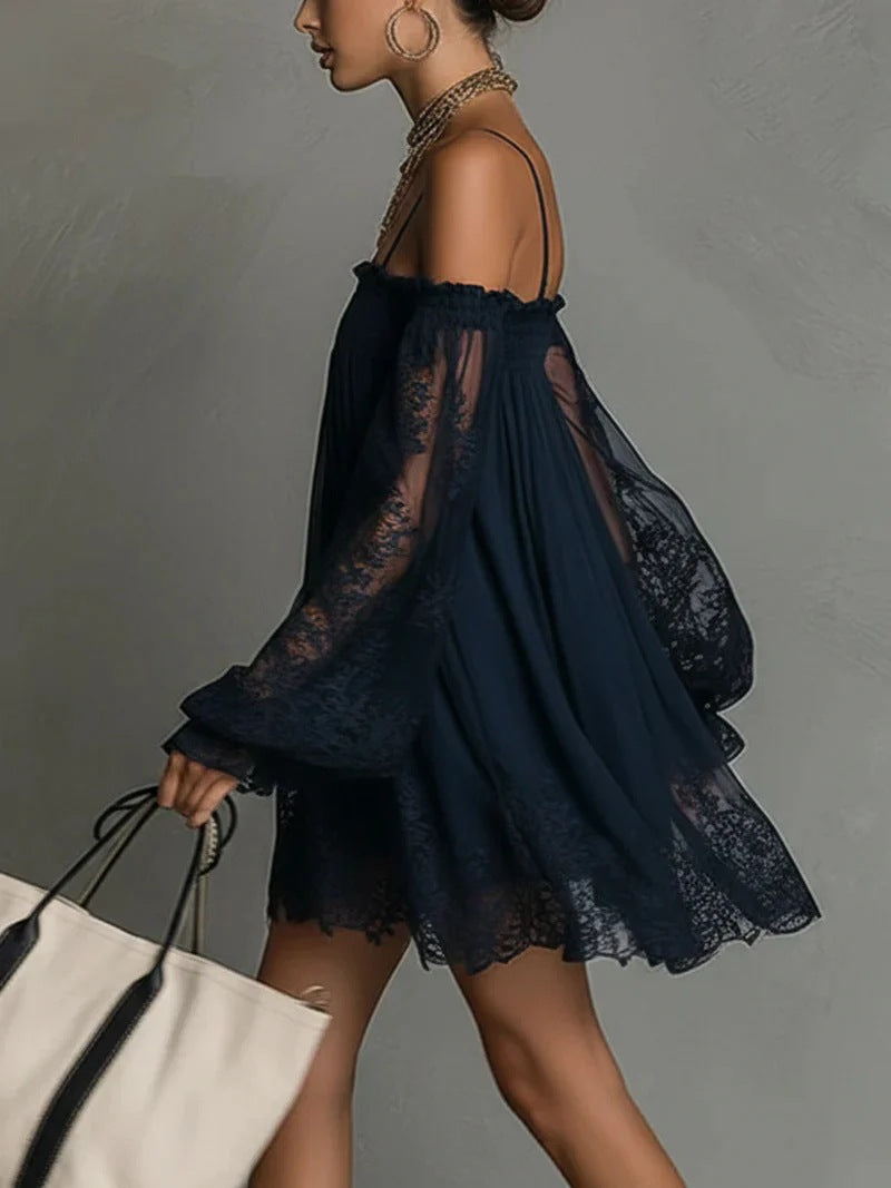 Off-Shoulder Lace Long Sleeve Dress