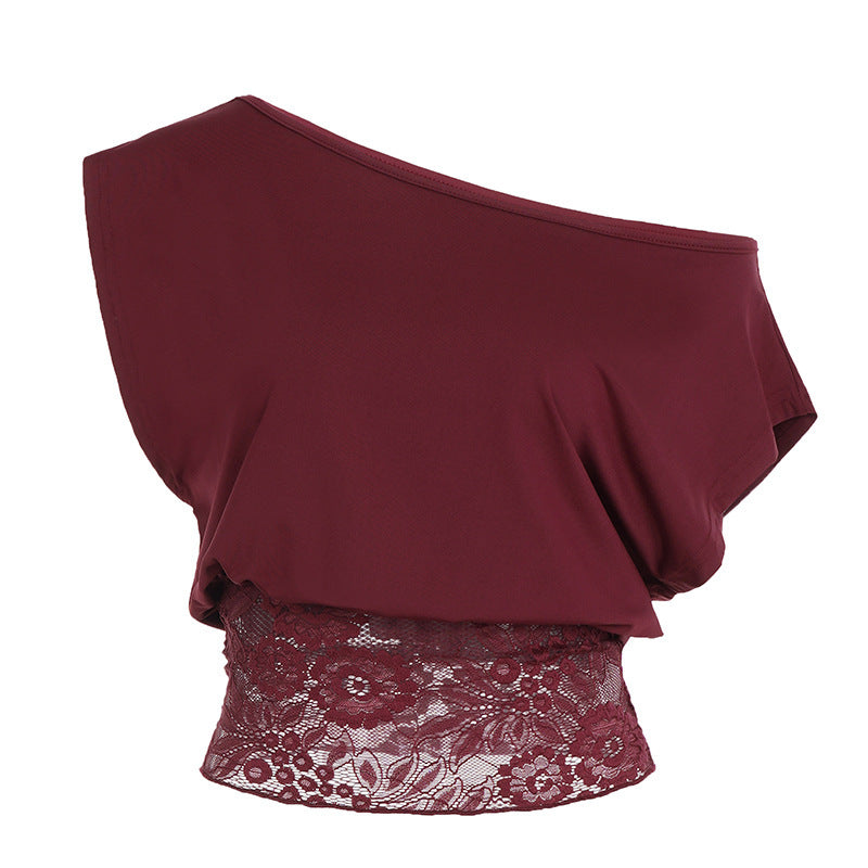 Off-Shoulder Lace Patchwork Waist-Cinching Top