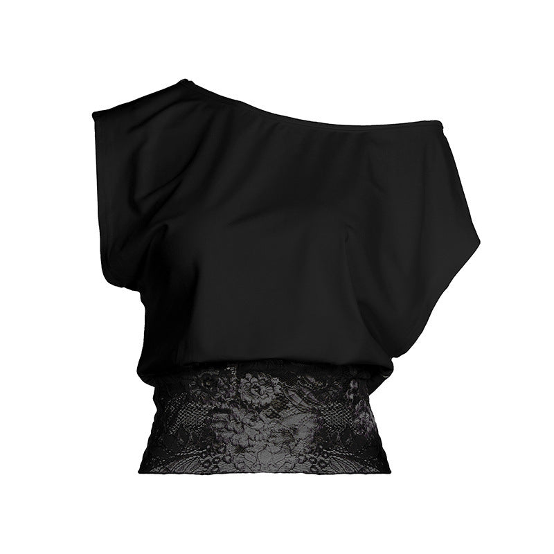 Off-Shoulder Lace Patchwork Waist-Cinching Top