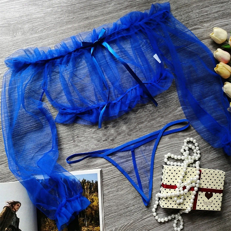 Off-Shoulder Mesh Lingerie Set with Bow