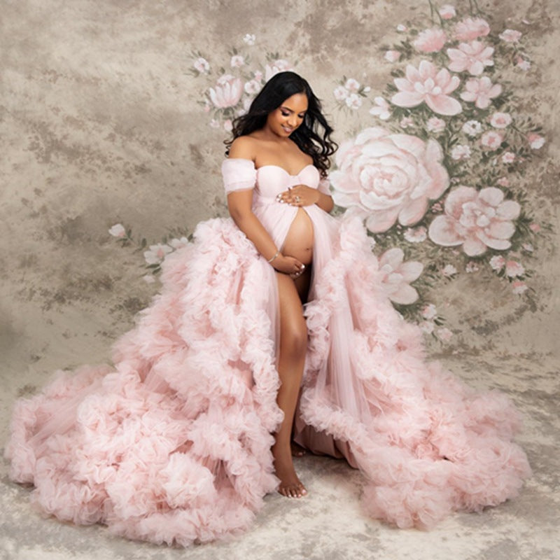 off-shoulder morning gown
