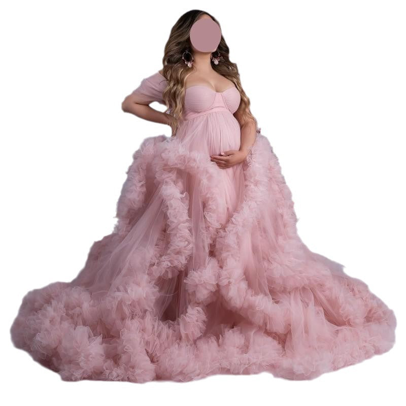 off-shoulder morning gown