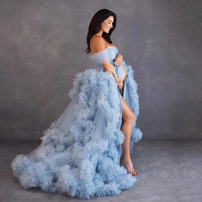 off-shoulder morning gown