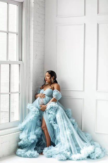 off-shoulder morning gown