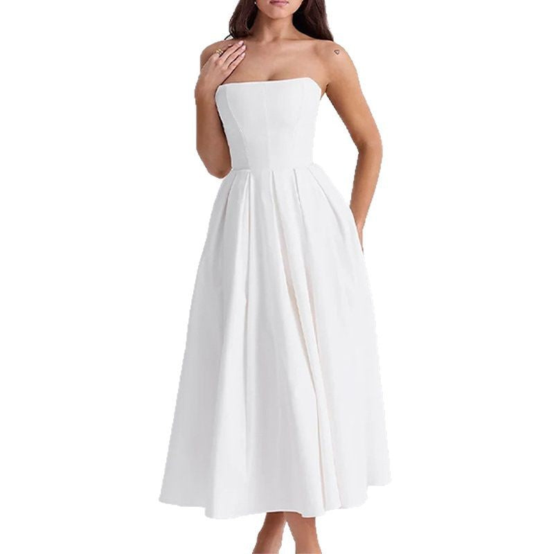 Off-Shoulder Pleated Dress