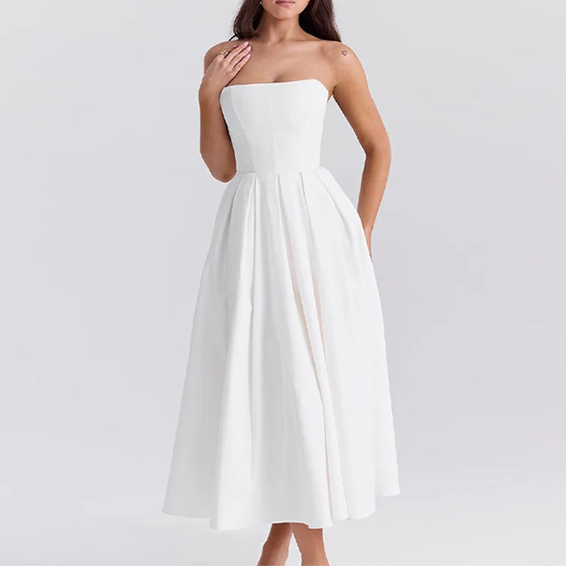 Off-Shoulder Pleated Dress