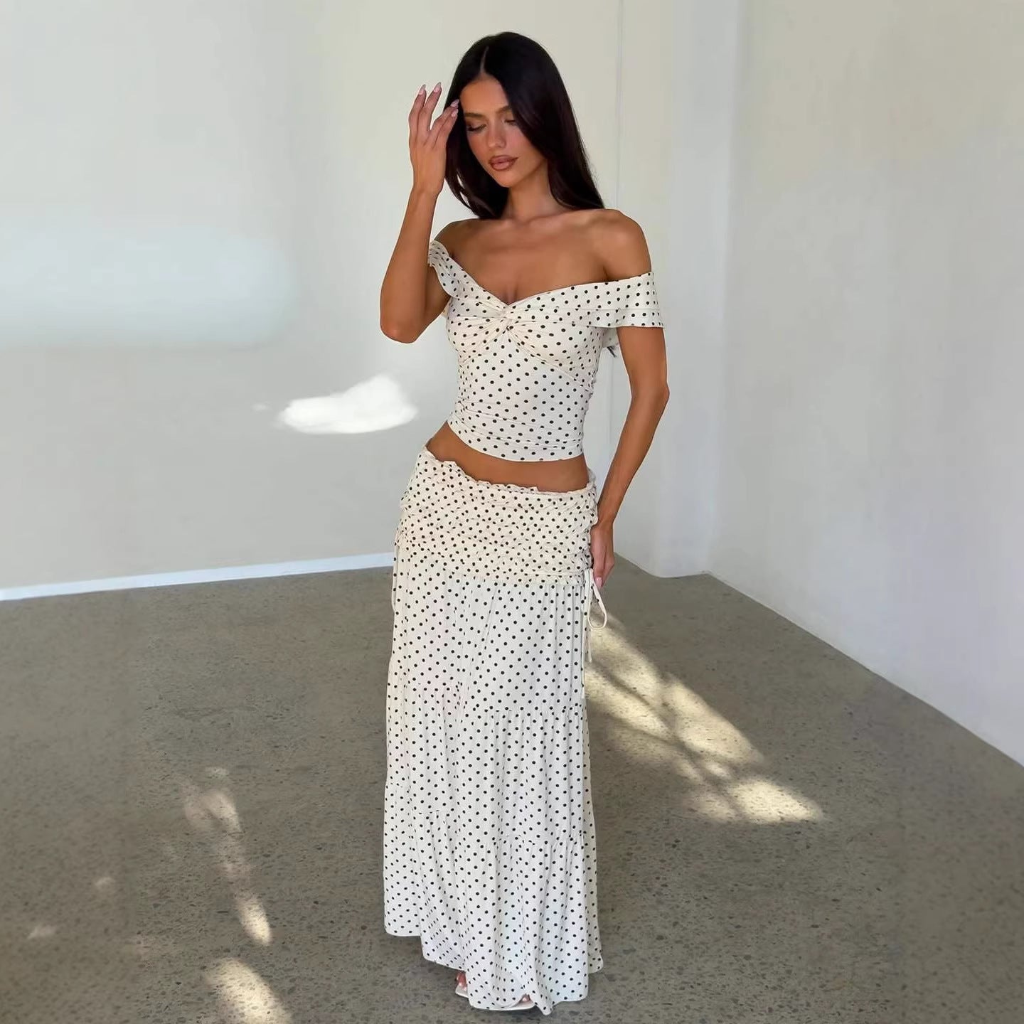 Off-Shoulder Polka Dot Dress