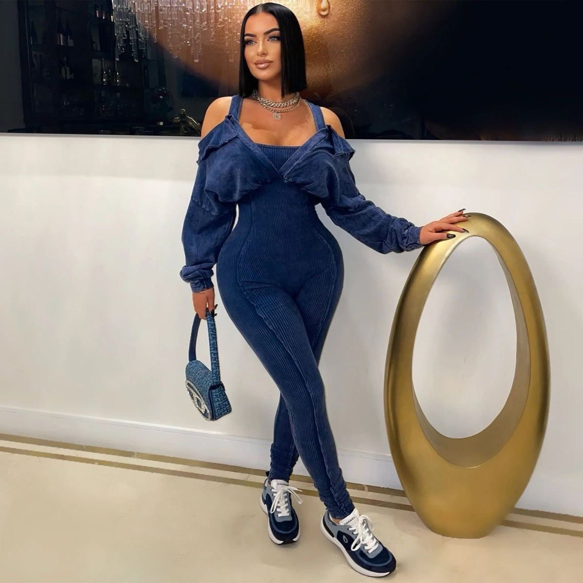 Off-Shoulder Tight Jumpsui
