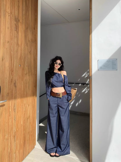 Off-Shoulder Top and High-Waisted Wide-Leg Pants