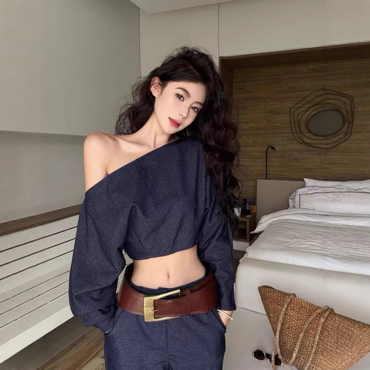 Off-Shoulder Top and High-Waisted Wide-Leg Pants