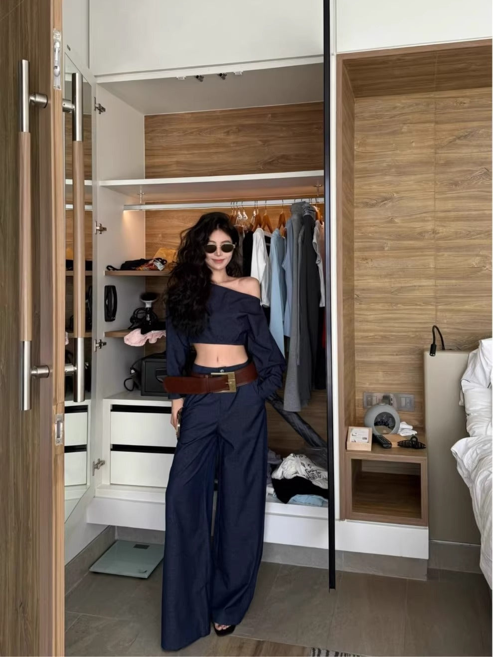 Off-Shoulder Top and High-Waisted Wide-Leg Pants