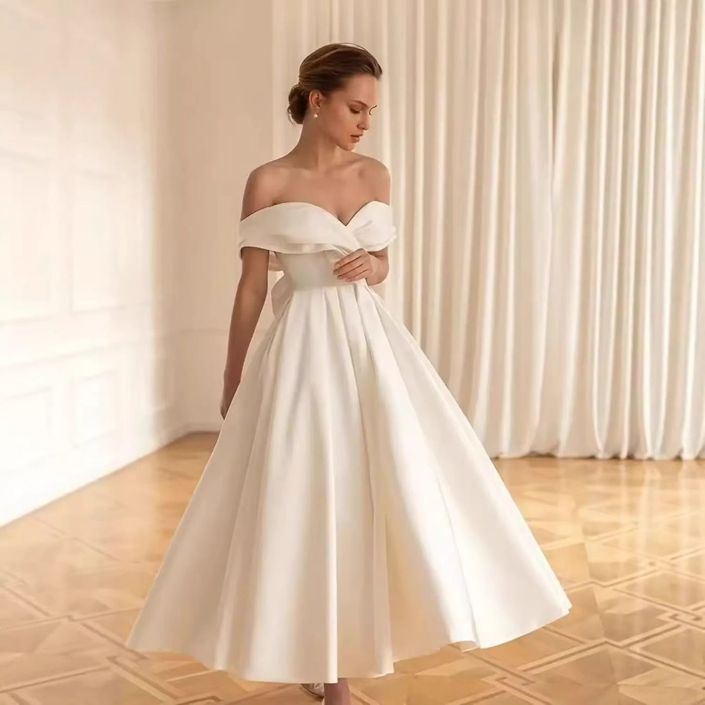 Off-Shoulder Wedding Dress with Bow