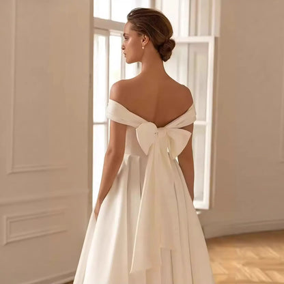 Off-Shoulder Wedding Dress with Bow