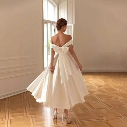 Off-Shoulder Wedding Dress with Bow