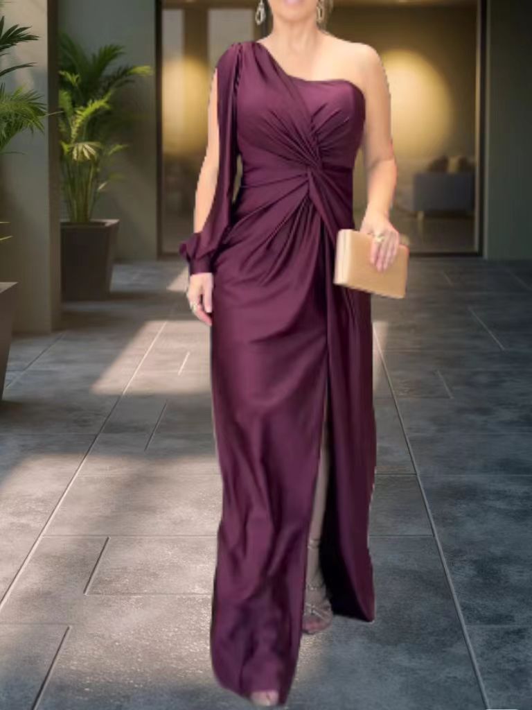 Off-the-shoulder slit fitted dress