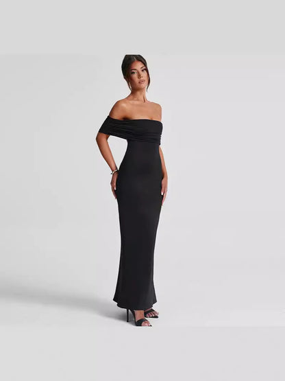 Off-the-shoulder solid color dress