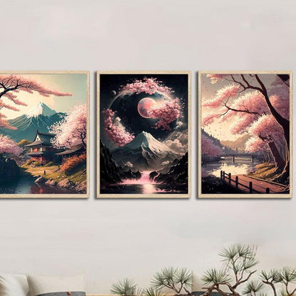Oil Painting Canvas Cherry Blossom Landscape Wall Art