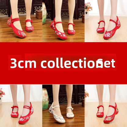 Old Beijing Women's Embroidered Cloth Shoes Low Heel Antique Hanfu Shoes