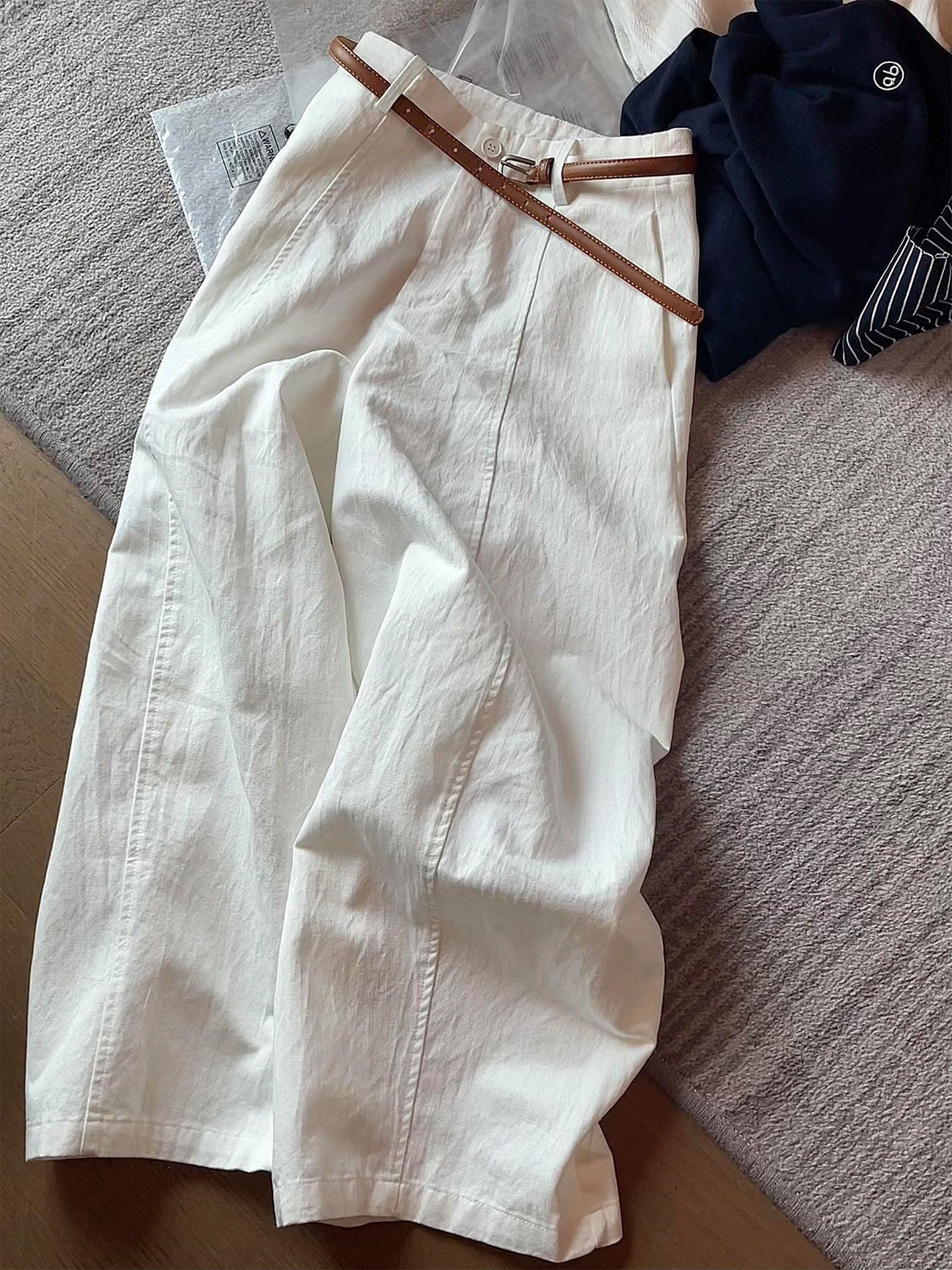 Old Money Style White Tencel Linen Wide-Leg Pants