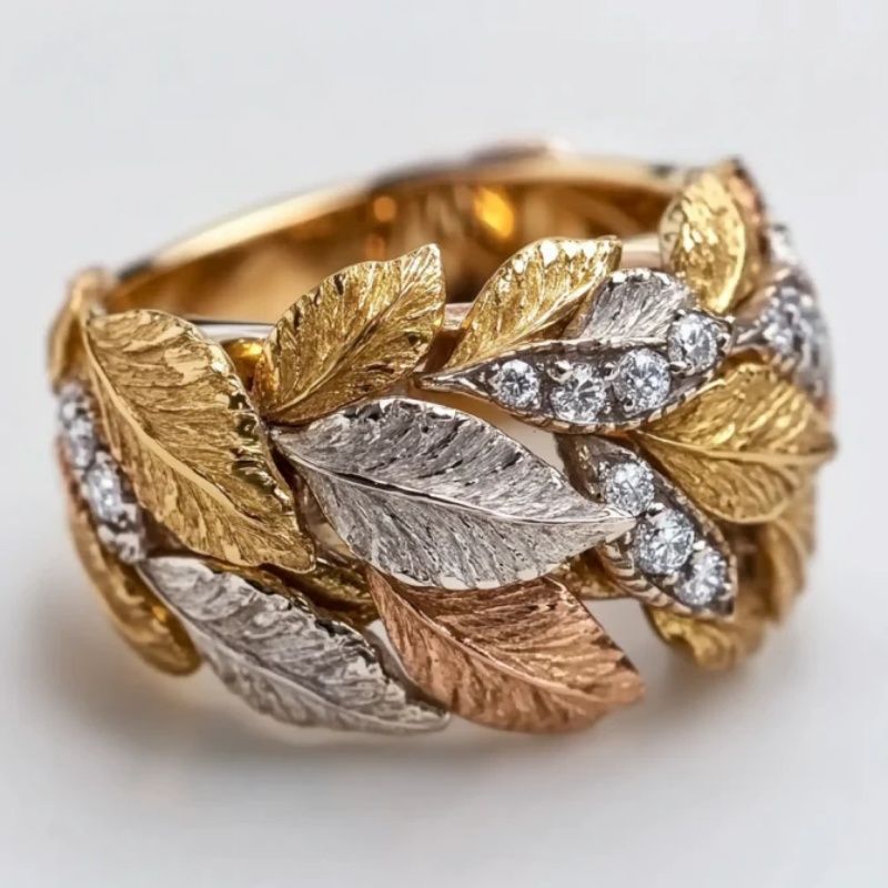 Olive Branch Leaf Design Diamond Ring