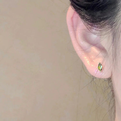 Olive green horse-eye stud earrings