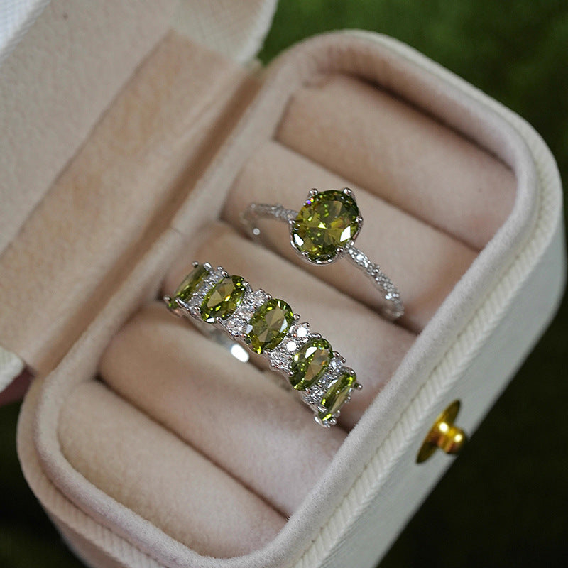 Olive Green Oval Diamond Opening Fashion Ring