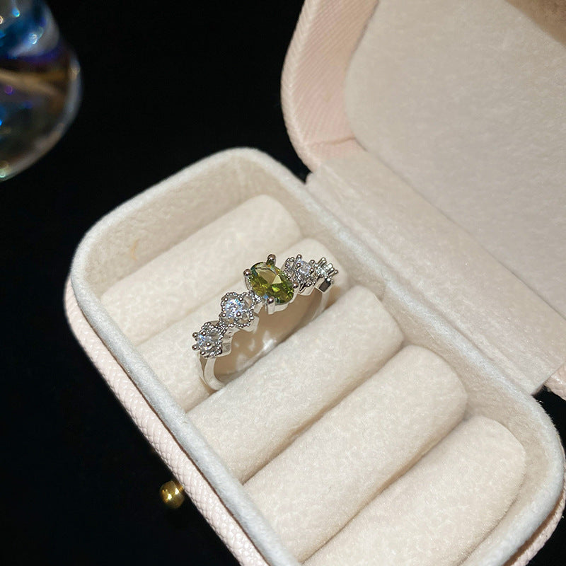 Olive Green Oval Diamond Opening Fashion Ring