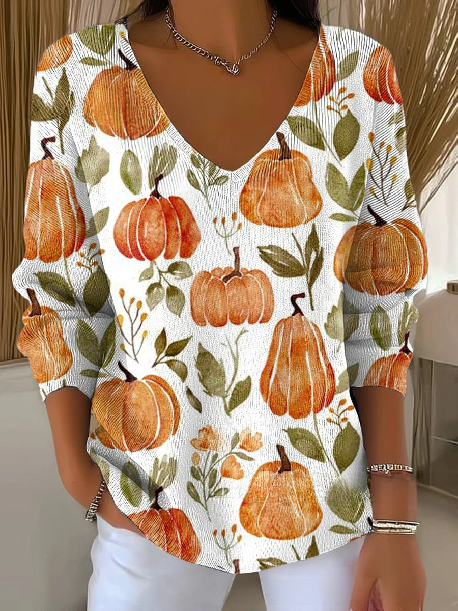Ombre V-Neck Long Sleeve Top