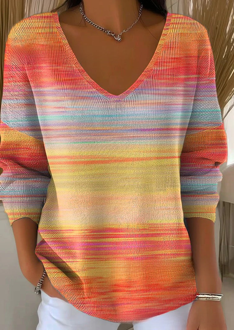 Ombre V-Neck Long Sleeve Top