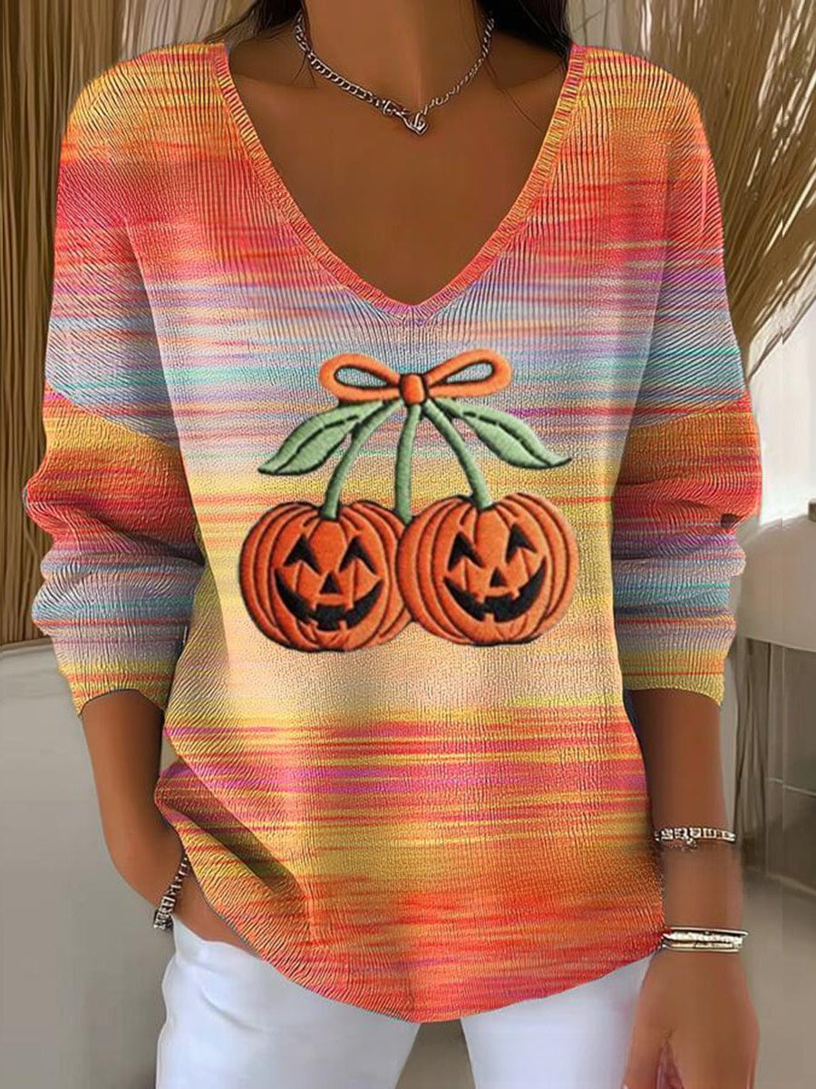 Ombre V-Neck Long Sleeve Top
