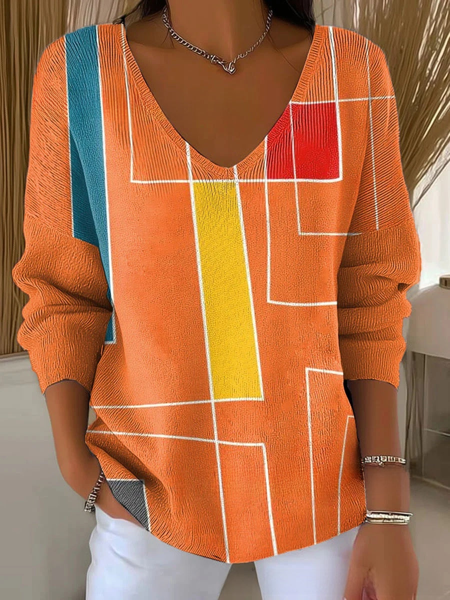 Ombre V-Neck Long Sleeve Top