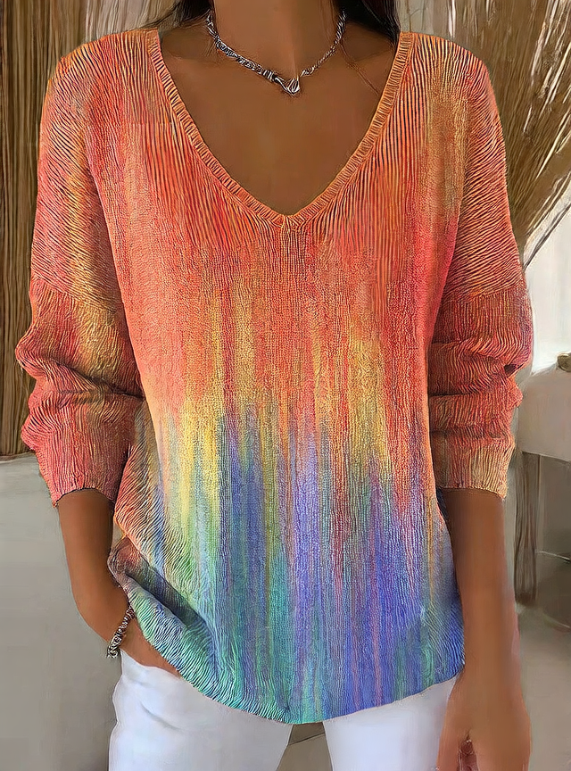 Ombre V-Neck Long Sleeve Top