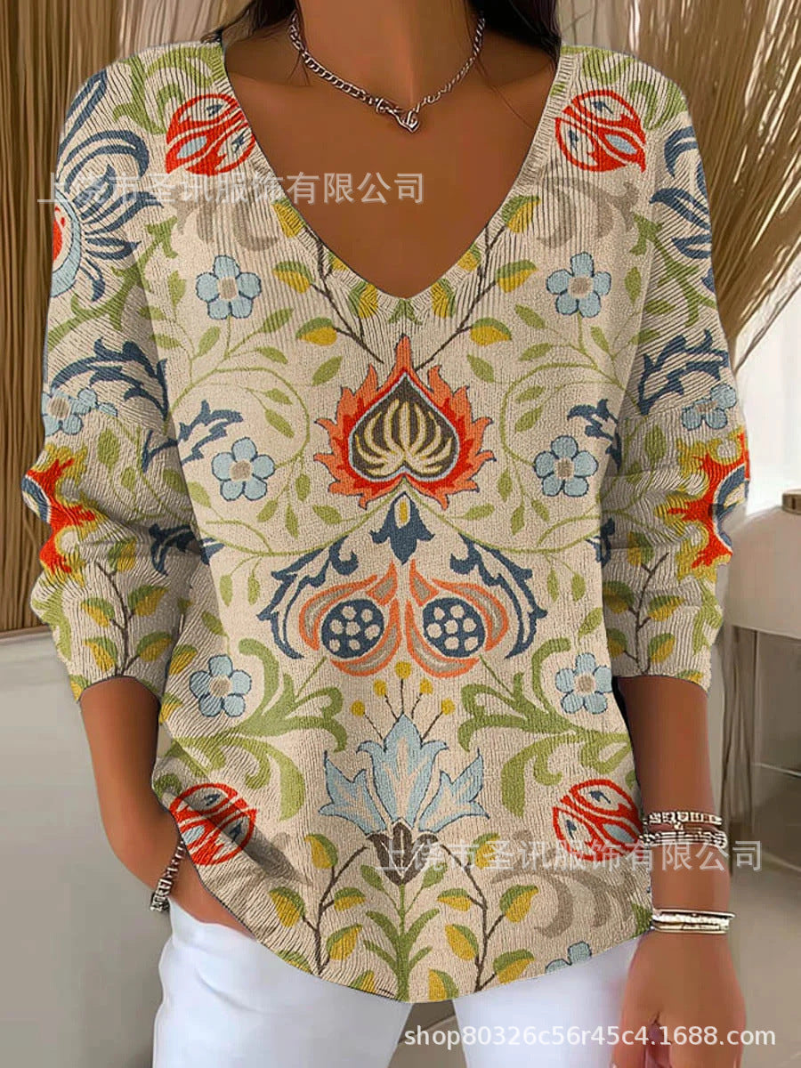 Ombre V-Neck Long Sleeve Top
