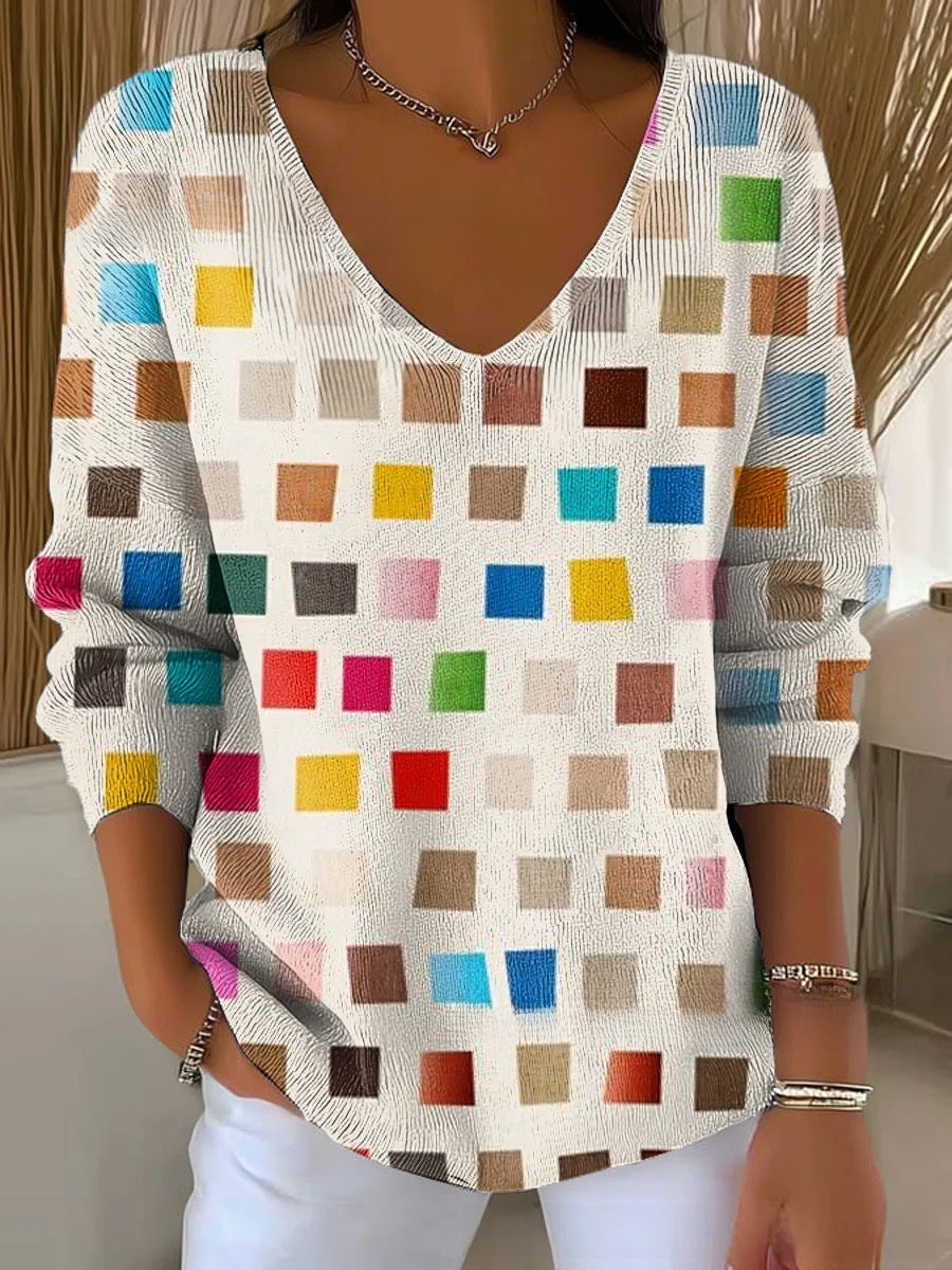 Ombre V-Neck Long Sleeve Top