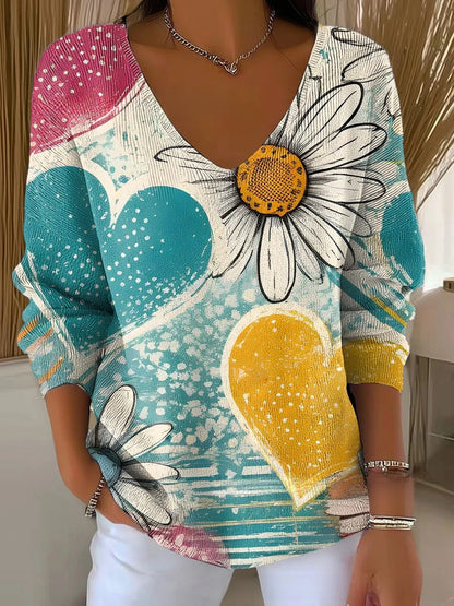 Ombre V-Neck Long Sleeve Top