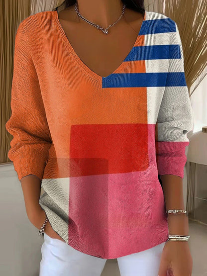 Ombre V-Neck Long Sleeve Top