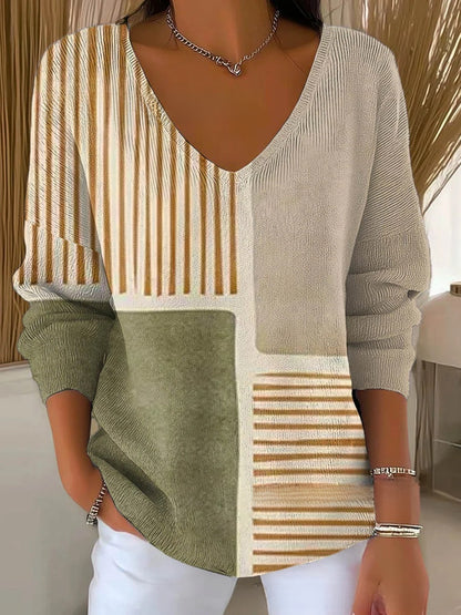 Ombre V-Neck Long Sleeve Top