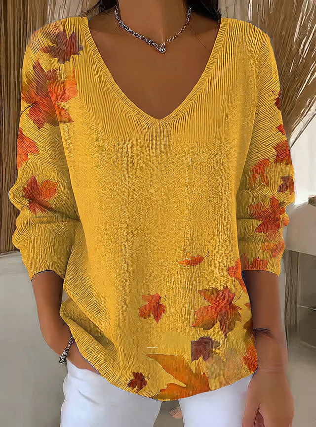 Ombre V-Neck Long Sleeve Top