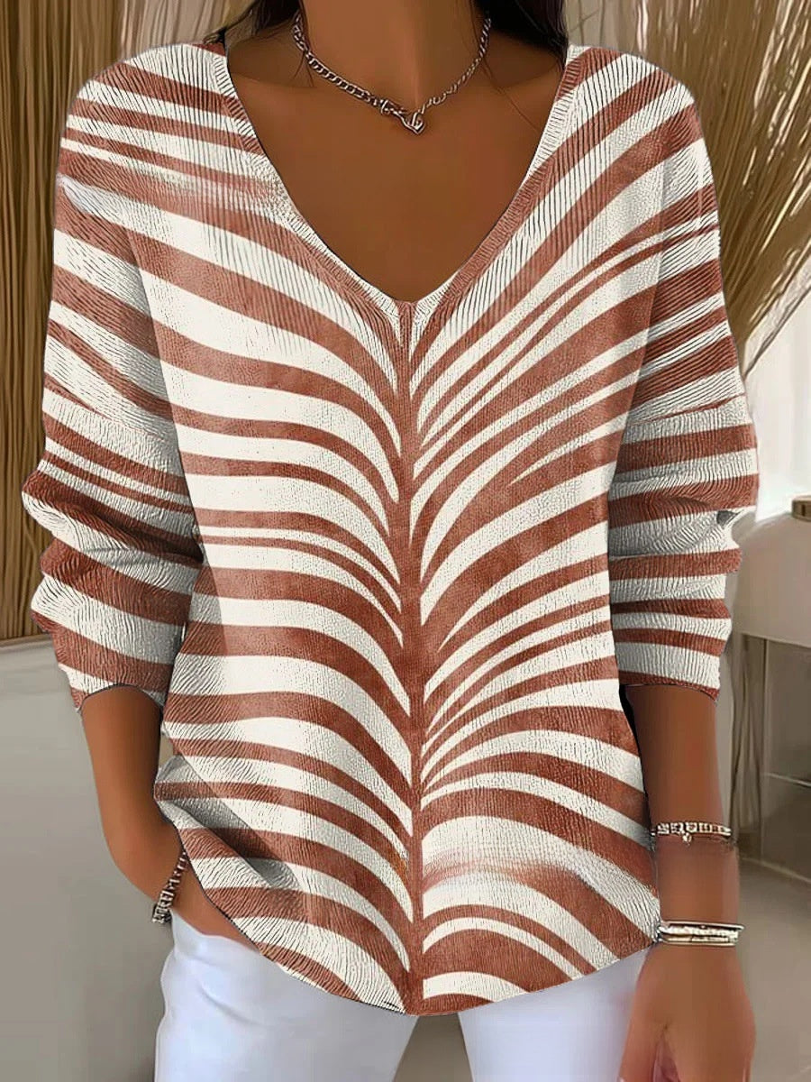 Ombre V-Neck Long Sleeve Top