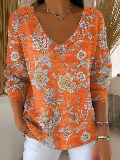 Ombre V-Neck Long Sleeve Top