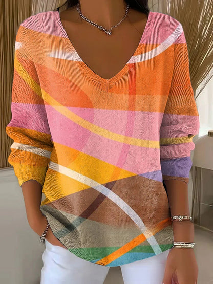Ombre V-Neck Long Sleeve Top