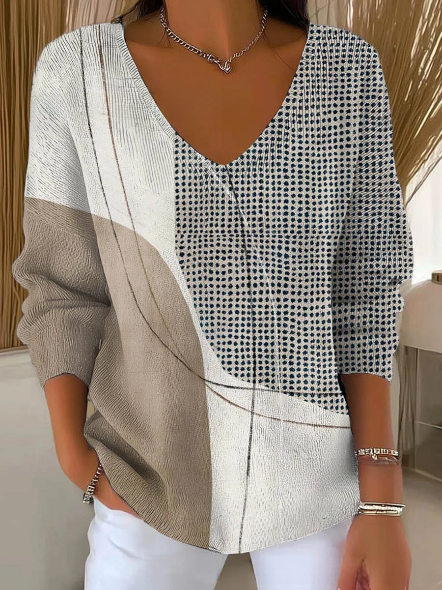 Ombre V-Neck Long Sleeve Top